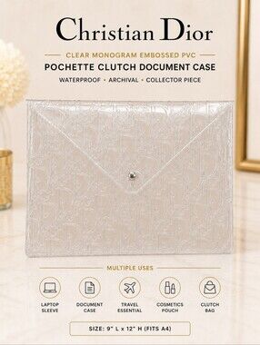 Christian Dior Clear Monogram Embossed PVC Pochette Clutch Document Case Vintage